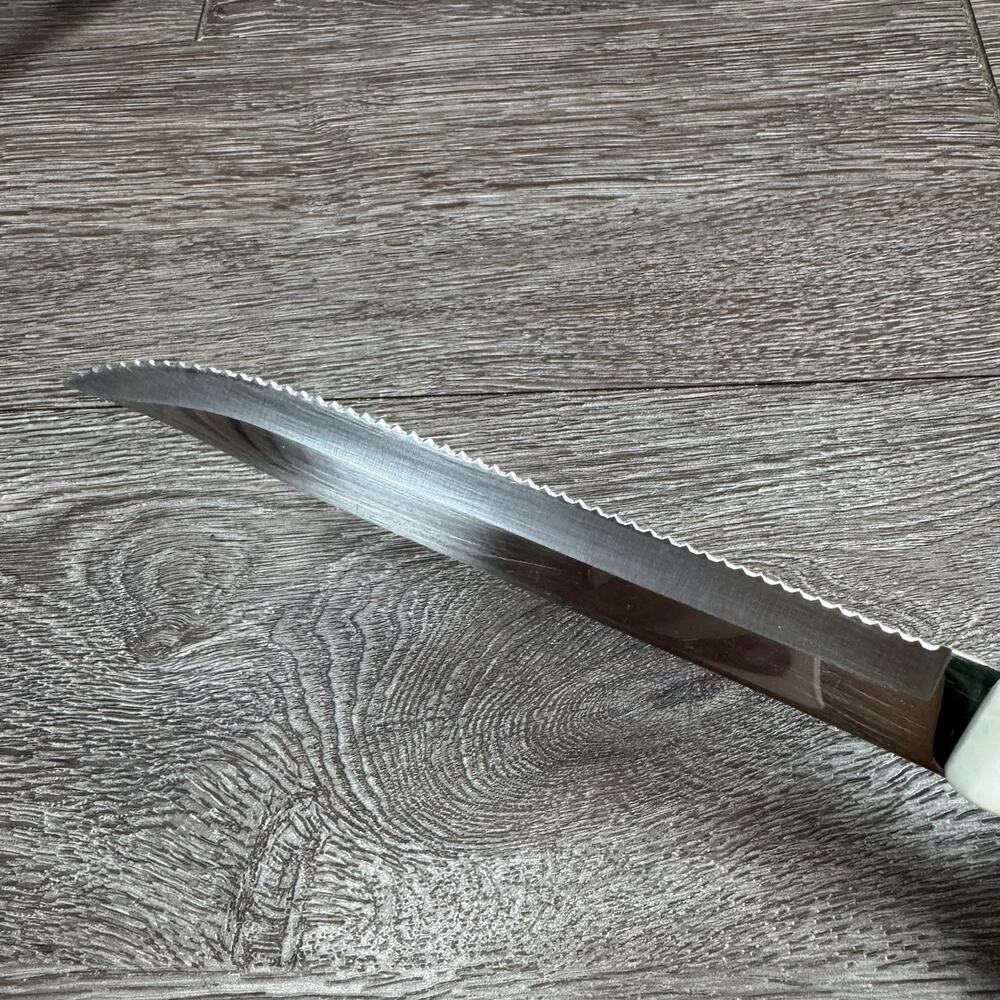 CUTCO 1729 JG Meat CARVING KNIFE Serrated 7" Blade WHITE PEARL Swirl 12" USA - Picture 5 of 11